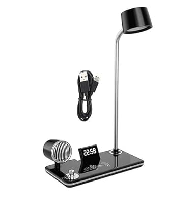 desk lamp with speaker 15watt wireless fast charger touch control with speaker and 3 light modes 360° adjustable eye caring with inbuilt mic for calls and clock display desk lamp with speaker 15watt wireless fast charger touch control with speaker and 3 light modes 360° adjustable eye caring with inbuilt mic for calls and clock display