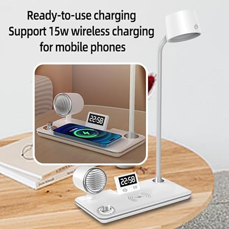 desk lamp with speaker 15watt wireless fast charger touch control with speaker and 3 light modes 360° adjustable eye caring with inbuilt mic for calls and clock display desk lamp with speaker 15watt wireless fast charger touch control with speaker and 3 light modes 360° adjustable eye caring with inbuilt mic for calls and clock display