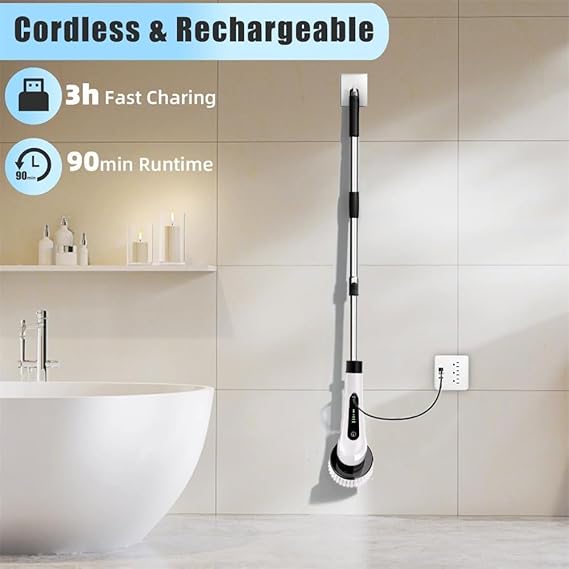 electric spin scrubber – cordless electric cleaning brush for home & bathroom | adjustable handle, 8 brush heads electric spin scrubber – cordless electric cleaning brush for home & bathroom | adjustable handle, 8 brush heads