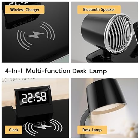 desk lamp with speaker 15watt wireless fast charger touch control with speaker and 3 light modes 360° adjustable eye caring with inbuilt mic for calls and clock display desk lamp with speaker 15watt wireless fast charger touch control with speaker and 3 light modes 360° adjustable eye caring with inbuilt mic for calls and clock display