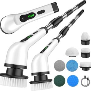 Home electric spin scrubber – cordless electric cleaning brush for home & bathroom | adjustable handle, 8 brush heads