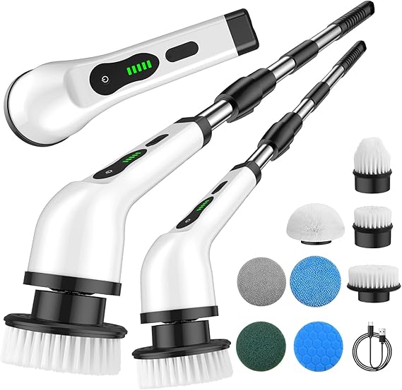 electric spin scrubber – cordless electric cleaning brush for home & bathroom | adjustable handle, 8 brush heads electric spin scrubber – cordless electric cleaning brush for home & bathroom | adjustable handle, 8 brush heads